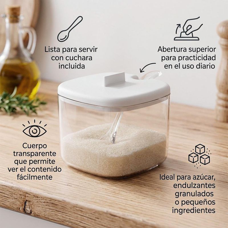 Azucarero con Tapa Blanca y Cuchara Transparente