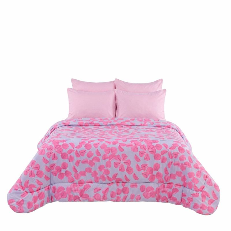 Set de Edredón Meryl de 7 Piezas Tamaño Queen Diseño Floral Rosado
