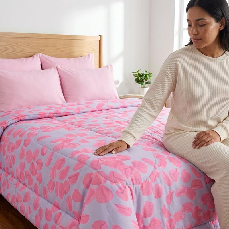 Set de Edredón Meryl de 7 Piezas Tamaño Queen Diseño Floral Rosado