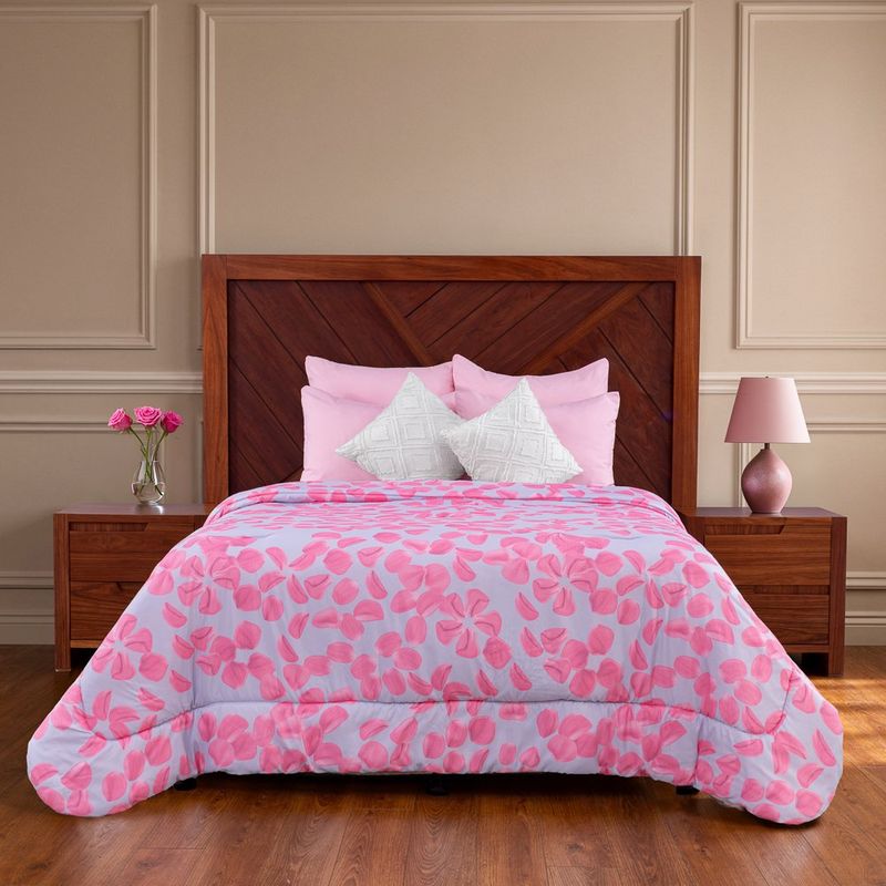 Set de Edredón Meryl de 7 Piezas Tamaño Queen Diseño Floral Rosado