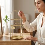 Organizador para Joyas de Metal con Base Circular y 2 Niveles Color Dorado