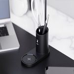 Lámpara de Escritorio LED con Cargador Inalámbrico y Porta Lapiceros Color Negro
