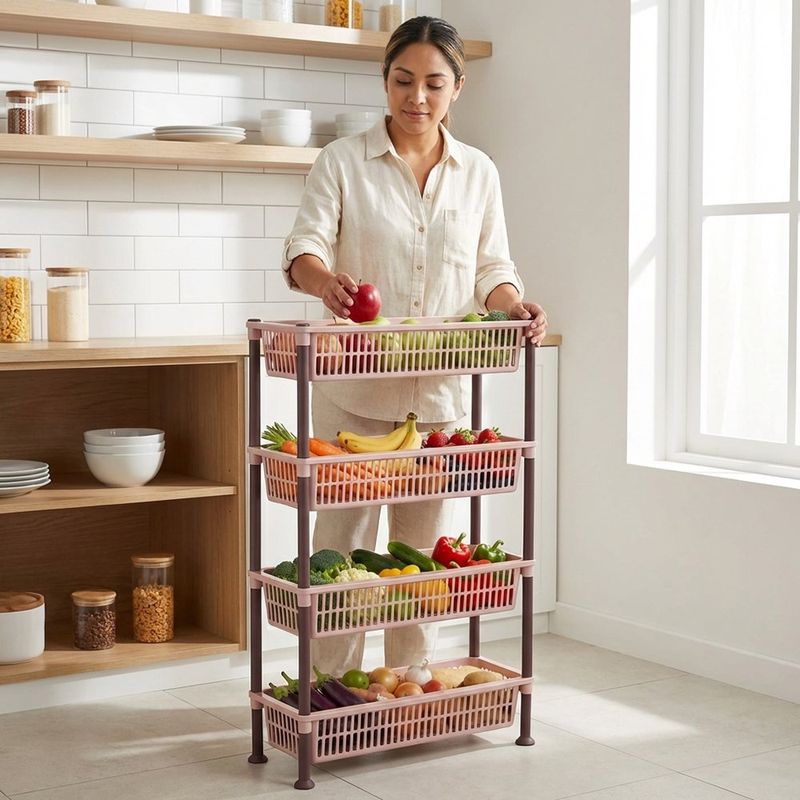 Organizador Delgado de 4 Niveles Color Rosado de 20x50x80.5 cm