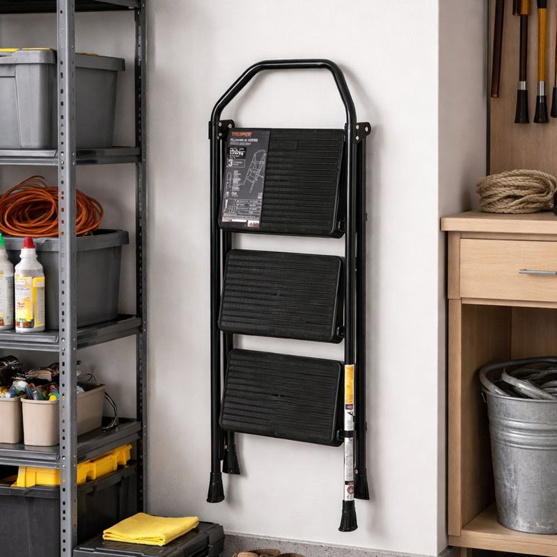 Escalera Tubular Plegable de 3 Escalones Color Negro