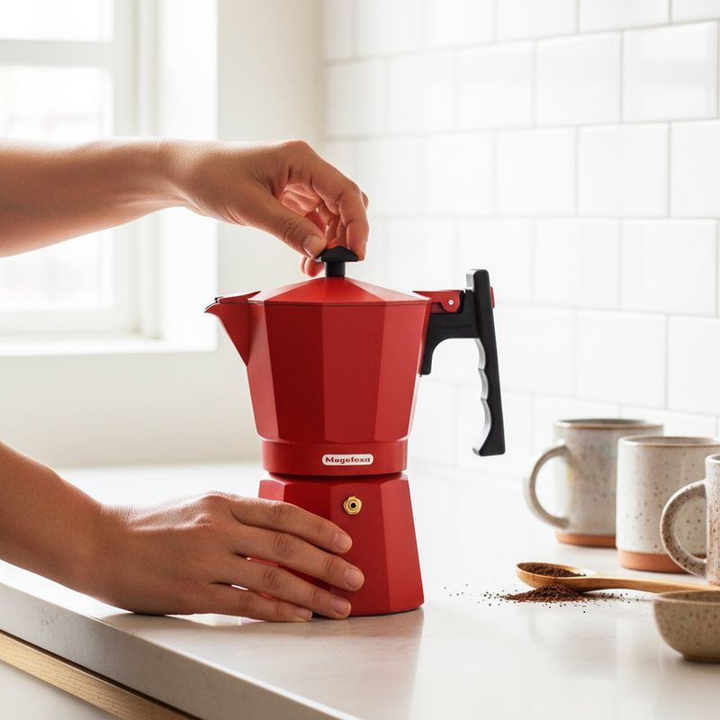 Cafetera Italiana Magefesa Colombia 6 Tazas de Aluminio Color Rojo