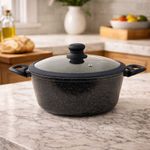 Olla Sara Ita de 28 cm con Tapa de Vidrio Color Marble Azul