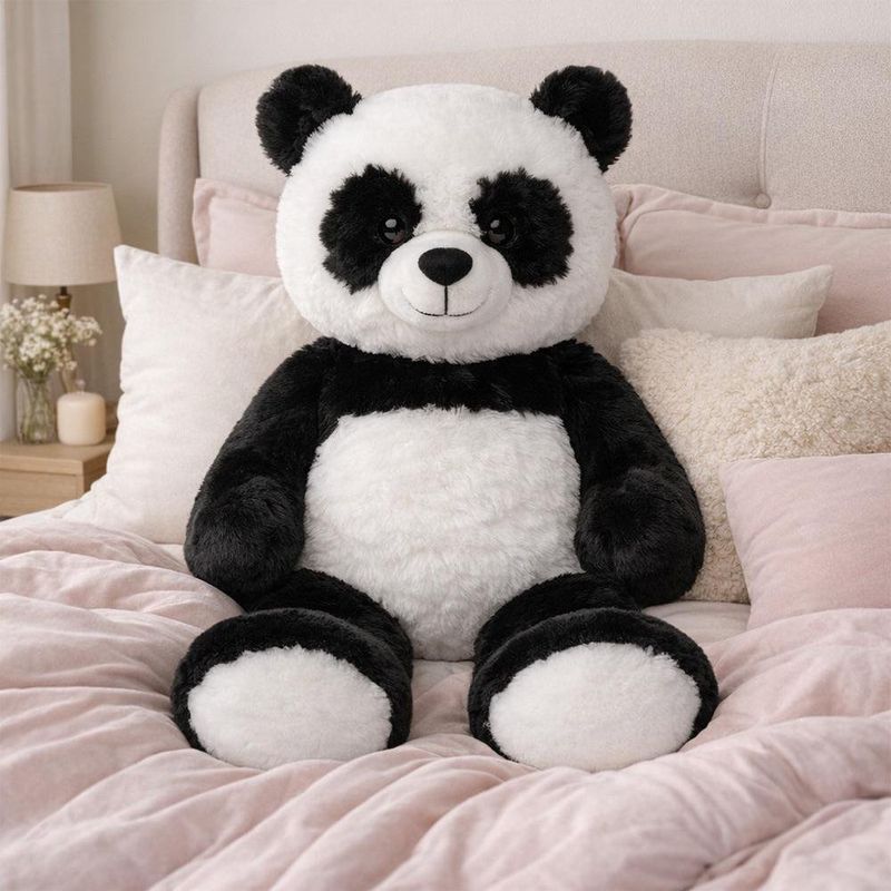 Peluche de Panda Grande Textura Afelpada Suave Color Blanco y Negro de 100 Cm