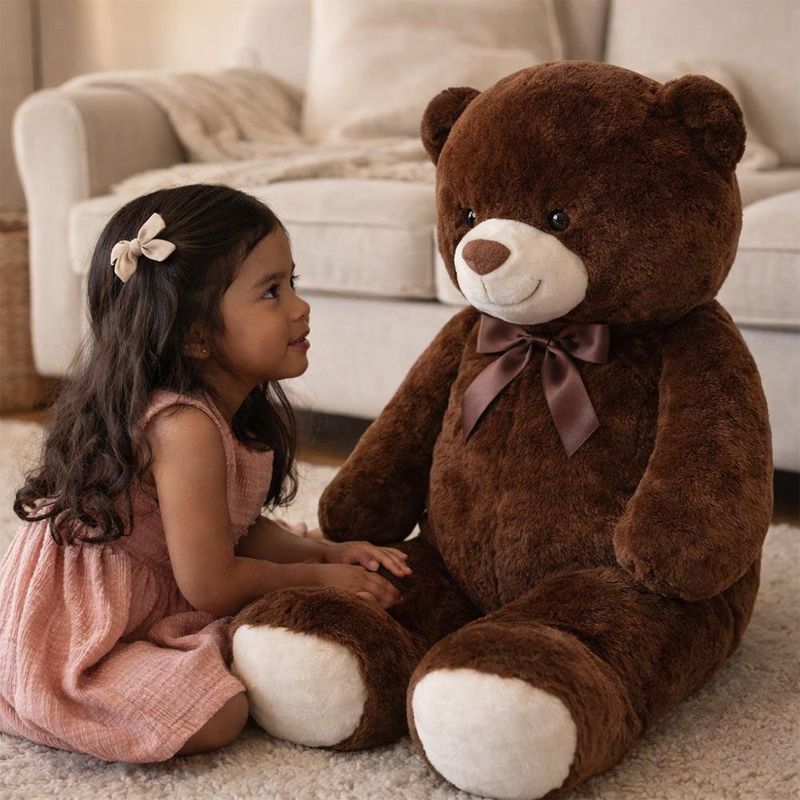 Peluche de Oso Grande con Moño Decorativo Color Café Oscuro de 100 Cm