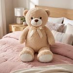 Peluche de Oso Grande con Moño Decorativo Color Beige de 100 Cm