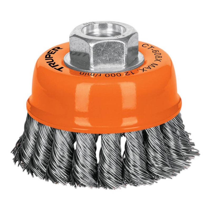 Cepillo de Copa Trenzada Gruesa para Esmeril de 3 x 5/8 plg