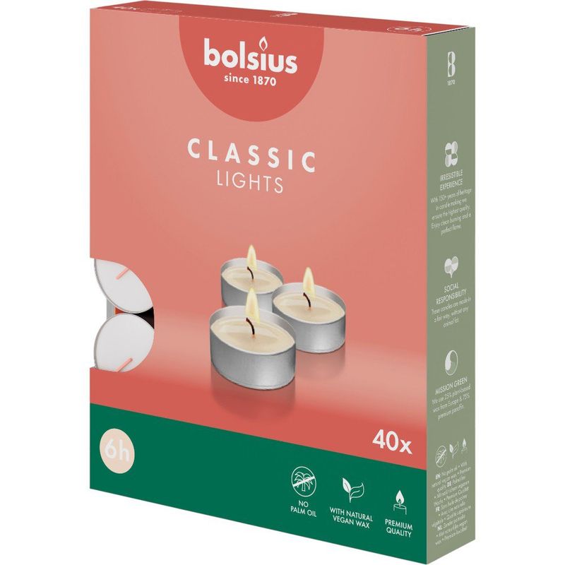 Caja de 40 Velas Tealight de 6 h para Decoración Color Blanco