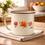 Vaso Recto Decorado de 14 cm Color Crema Jaspeada con Café