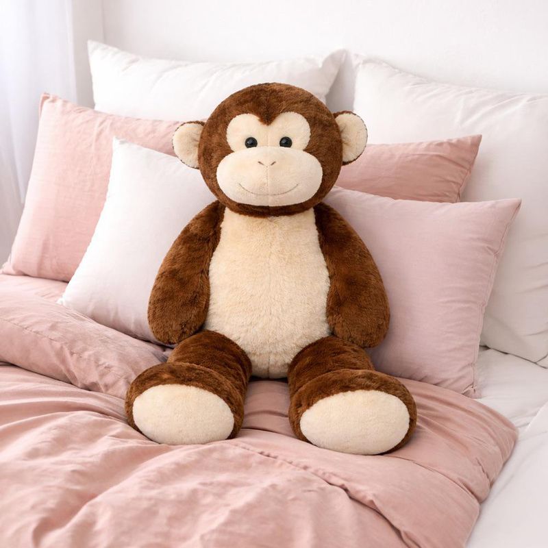 Peluche de Mono Grande Textura Afelpada Suave Color Café y Beige de 100 Cm