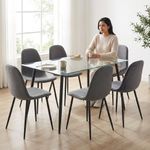 Set de Comedor Kurt para 6 Personas Mesa de Vidrio y Sillas Grises