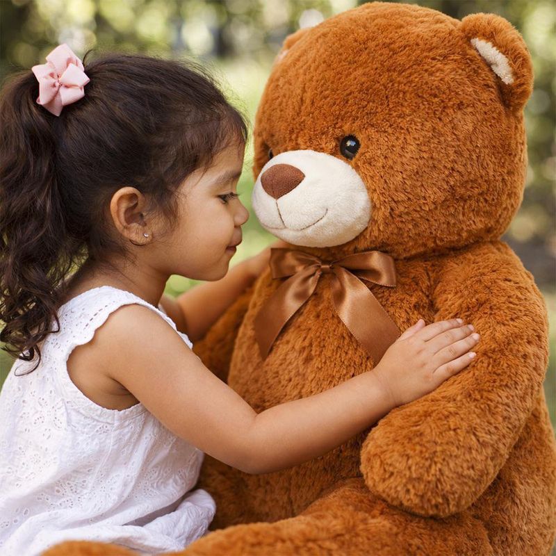 Peluche de Oso Grande con Moño Decorativo Color Café Claro de 100 Cm
