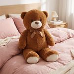 Peluche de Oso Grande con Moño Decorativo Color Café Claro de 100 Cm