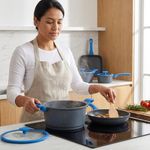 Batería de Cocina Antiadherente 9 Piezas Mármol Color Gris con Azul
