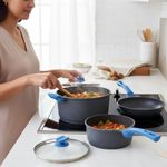 Batería de Cocina Antiadherente 9 Piezas Mármol Color Gris con Azul