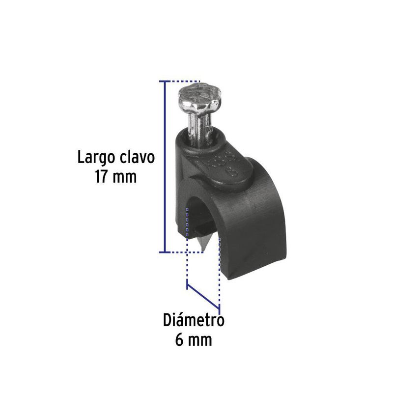 Grapa Negra con Clavo de 6 mm 20 Unidades para Cable Redondo