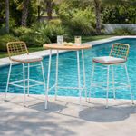 Set de Bar Joy de 3 Piezas con Mesa Alta y 2 Sillas para Exteriores Color Café Natural y Blanco