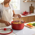Batería de Cocina Verona 7 Piezas con Set de Sartenes de Aluminio y Mármol Color Rojo