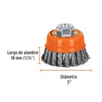 Cepillo de Copa Trenzada Gruesa para Esmeril de 3 x 5/8 plg