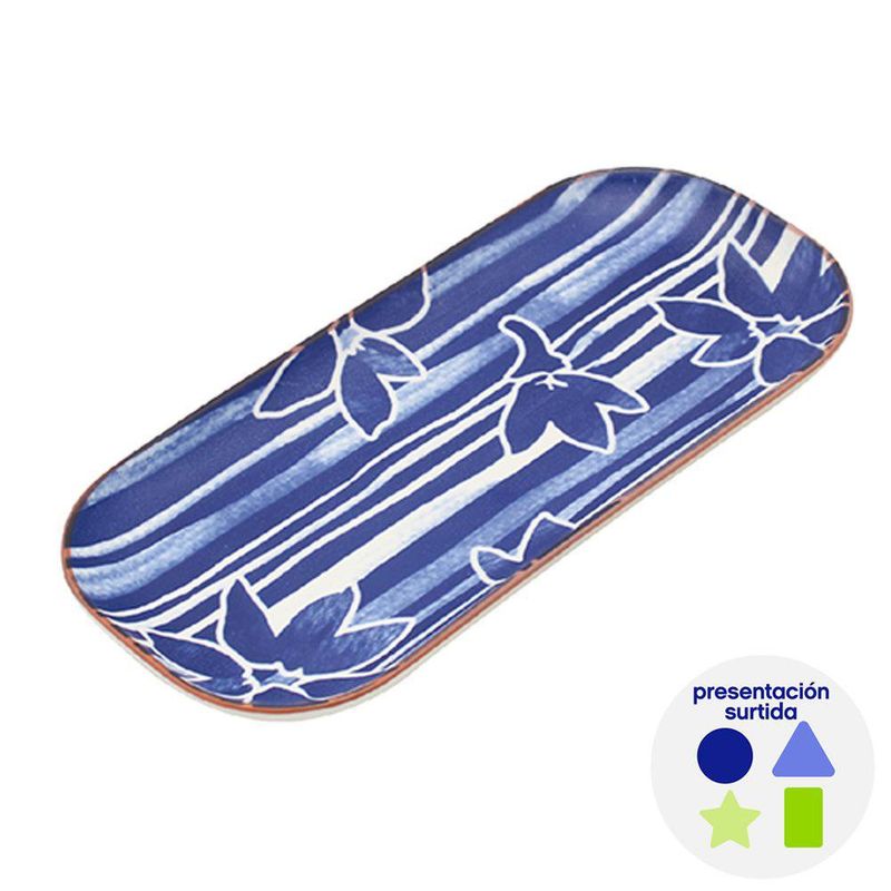 Plato Blue Indigo en Cerámica de 25 x 11.3 cm para Servir - Diseños Surtidos Azul y Blanco
