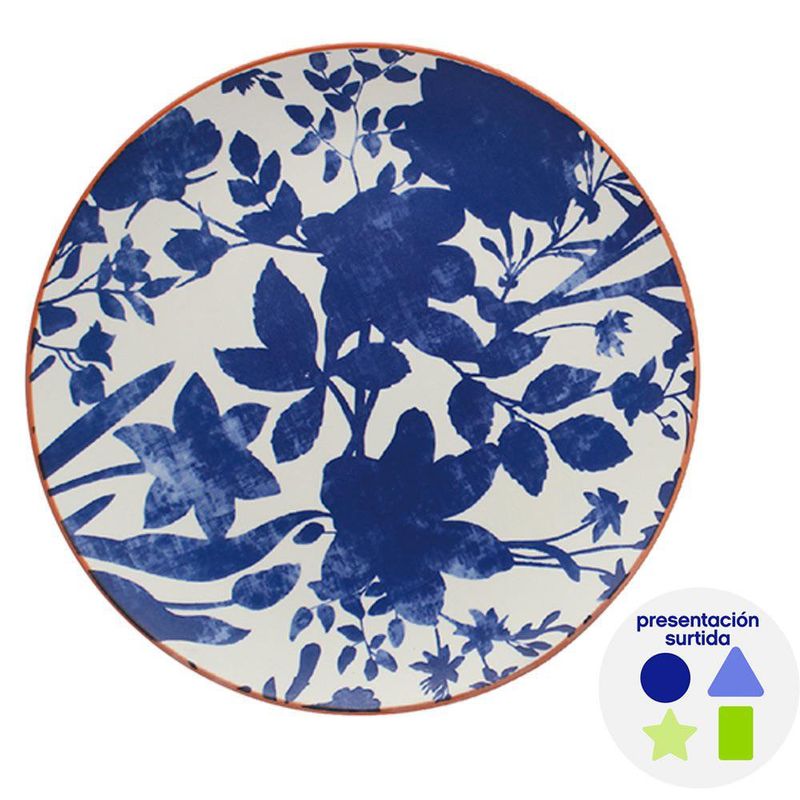 Plato Blue Indigo en Cerámica de 10.5 Plg para Cena - Diseños Surtidos Azul y Blanco