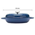 Olla Baja de Hierro Fundido con Tapadera Color Azul 30 Cm