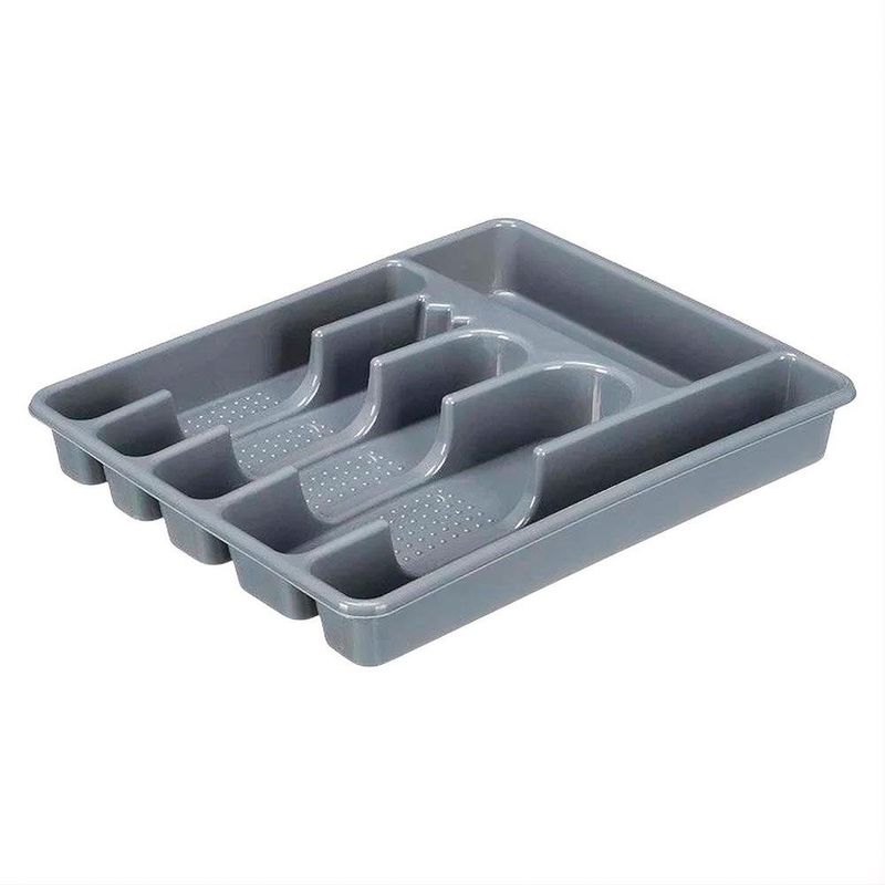 Organizador para Cubiertos Plástico de 6 Espacios para Cajón de Cocina 30 x 35 x 4.5 cm Gris