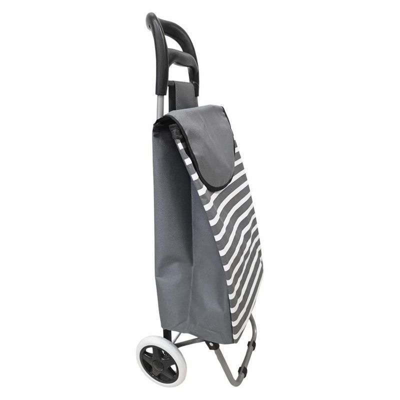 Carro de Compras de 2 Ruedas con Bolsa y Asa Ergonómica a Rayas Gris