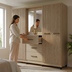 Armario Londy de 6 Puertas con Espejo y 3 Gavetas Color Madera 46.5 x 201 x 220 Cm