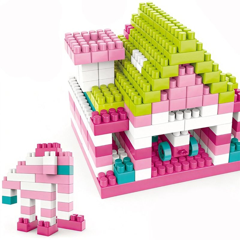 Bloques de Construcción Infantil en Caja con Asa Color Rosado para Niña 230 Piezas