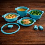 Olla Multi Piezas Valencia de Aluminio 24 cm Color Azul Celeste de 7 Piezas