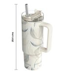 Vaso Térmico de Acero Inoxidable de 950 mL con Asa y Pajilla Estampado Hojas Beige