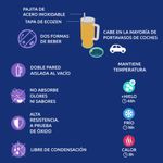 Vaso Térmico de Acero Inoxidable de 950 mL con Asa y Pajilla Estampado Hojas Beige