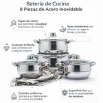 Batería de Cocina de Acero Inoxidable Color Plateado 8 Piezas