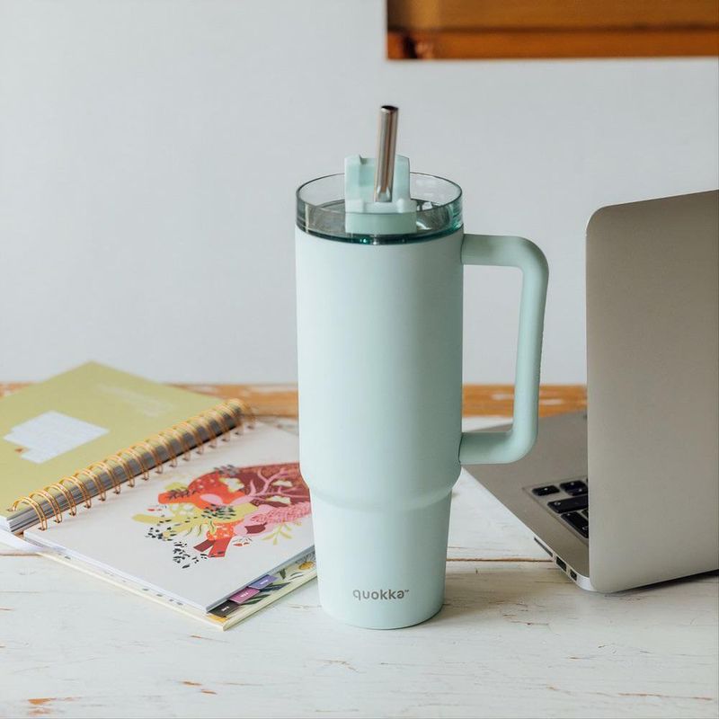 Vaso Térmico de Acero Inoxidable de 950 mL con Asa y Pajilla Color Verde Menta
