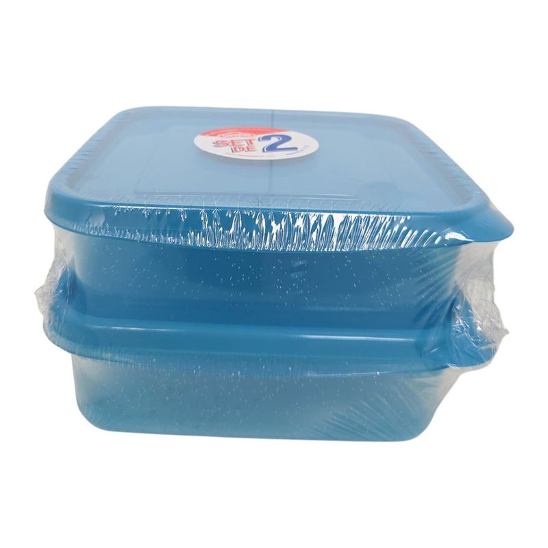 Set de 2 Recipientes Cuadrados de 3.5 Tazas para Alimentos Color Azul