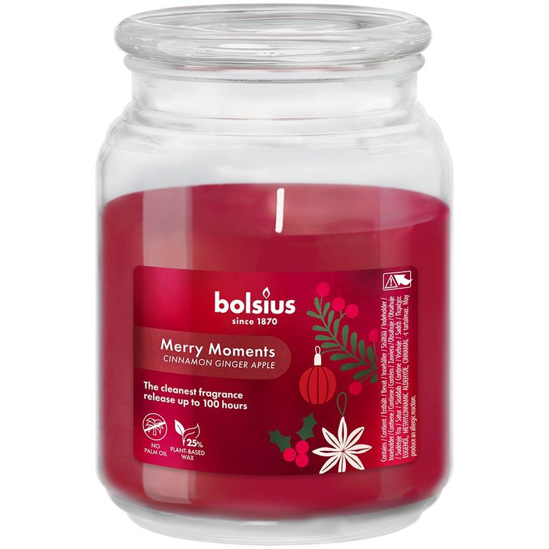 Vela Aromática Merry Moments Cinnamon Ginger Apple en Frasco de Vidrio de 13.5 x 10 cm Color Rojo