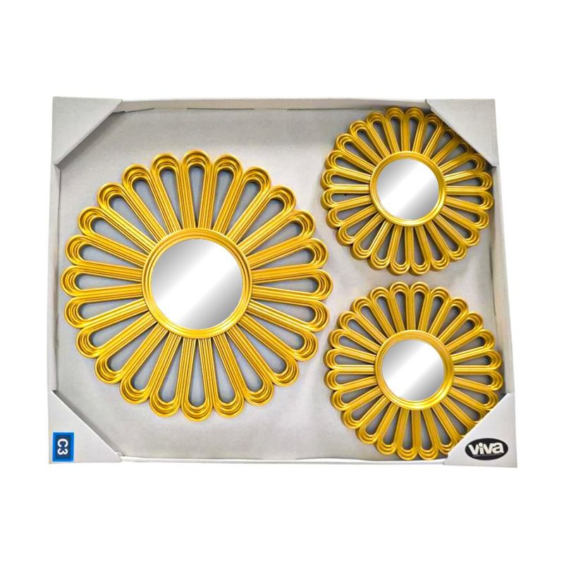 Juego de 3 Espejos Decorativos de Pared 39 x 39 x 2 cm Color Dorado