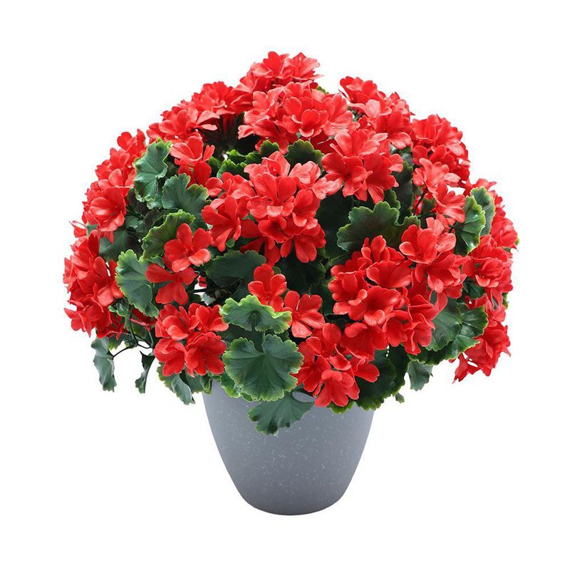 Planta Artificial de Geranio Rojo en Maceta Decorativa para Ambientación de Interiores