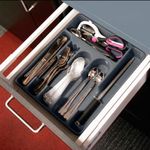 Organizador para Cubiertos Plástico de 6 Espacios para Cajón de Cocina 30 x 35 x 4.5 cm Gris