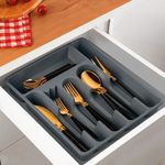 Organizador para Cubiertos Plástico de 6 Espacios para Cajón de Cocina 30 x 35 x 4.5 cm Gris