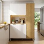 Mueble de Cocina Melissa de 91.5 x 36.3 x 176 cm con 5 Puertas y Nicho Central Color Blanco y Madera