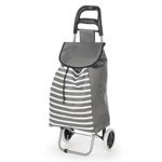 Carro de Compras de 2 Ruedas con Bolsa y Asa Ergonómica a Rayas Gris