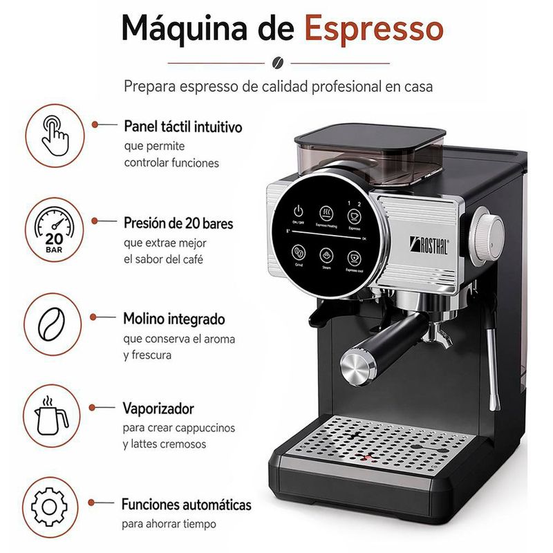 Máquina de Espresso de 20 Bares con Molino Integrado y Vaporizador