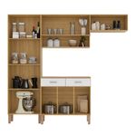 Mueble de Cocina Compacto de 221 x 28 x 193 cm con 10 Puertas y 2 Gavetas Blanco y Quartz