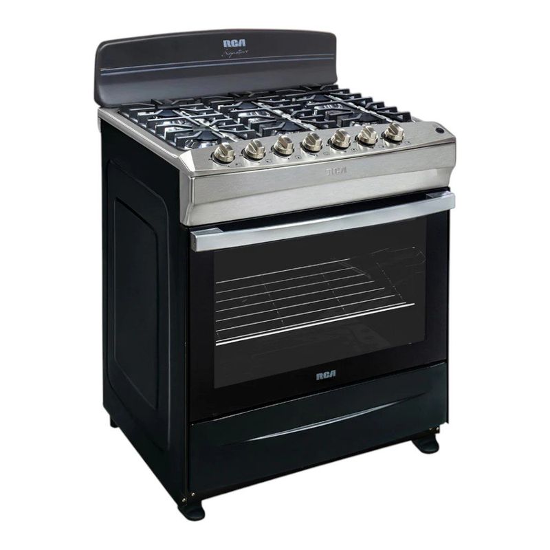 Estufa a Gas de 30 plg de 6 Quemadores con Horno Acero Inoxidable Color Negro