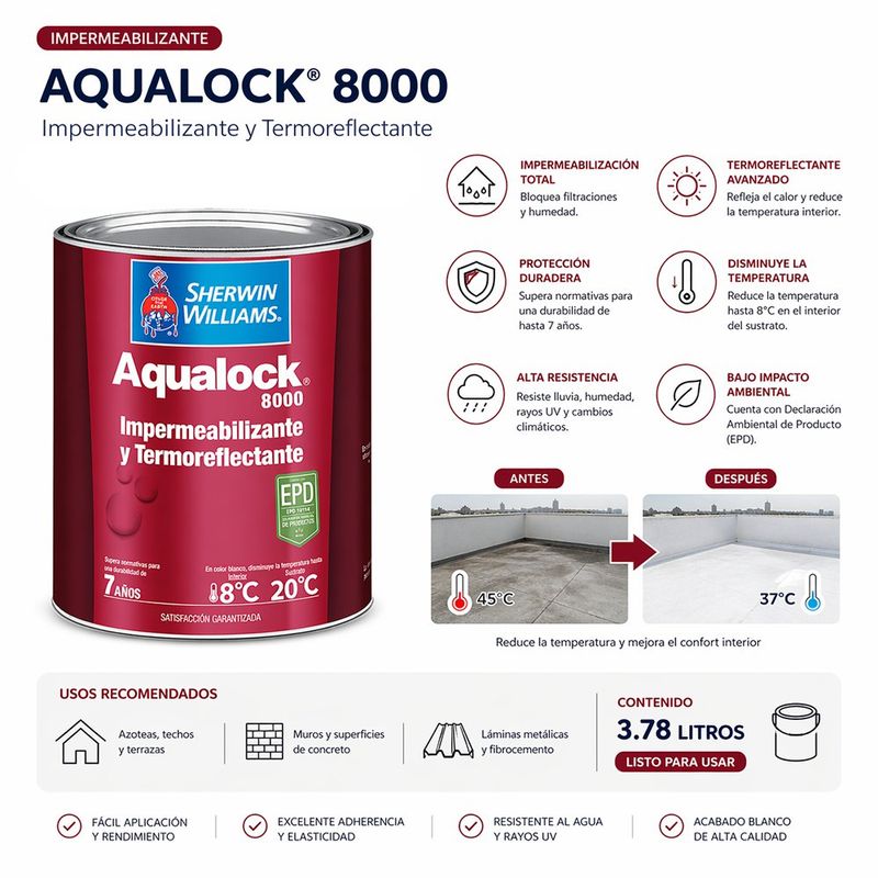 Impermeabilizante y Termoreflectante Aqualock 8000 de 1 Galón Color Azul Mate